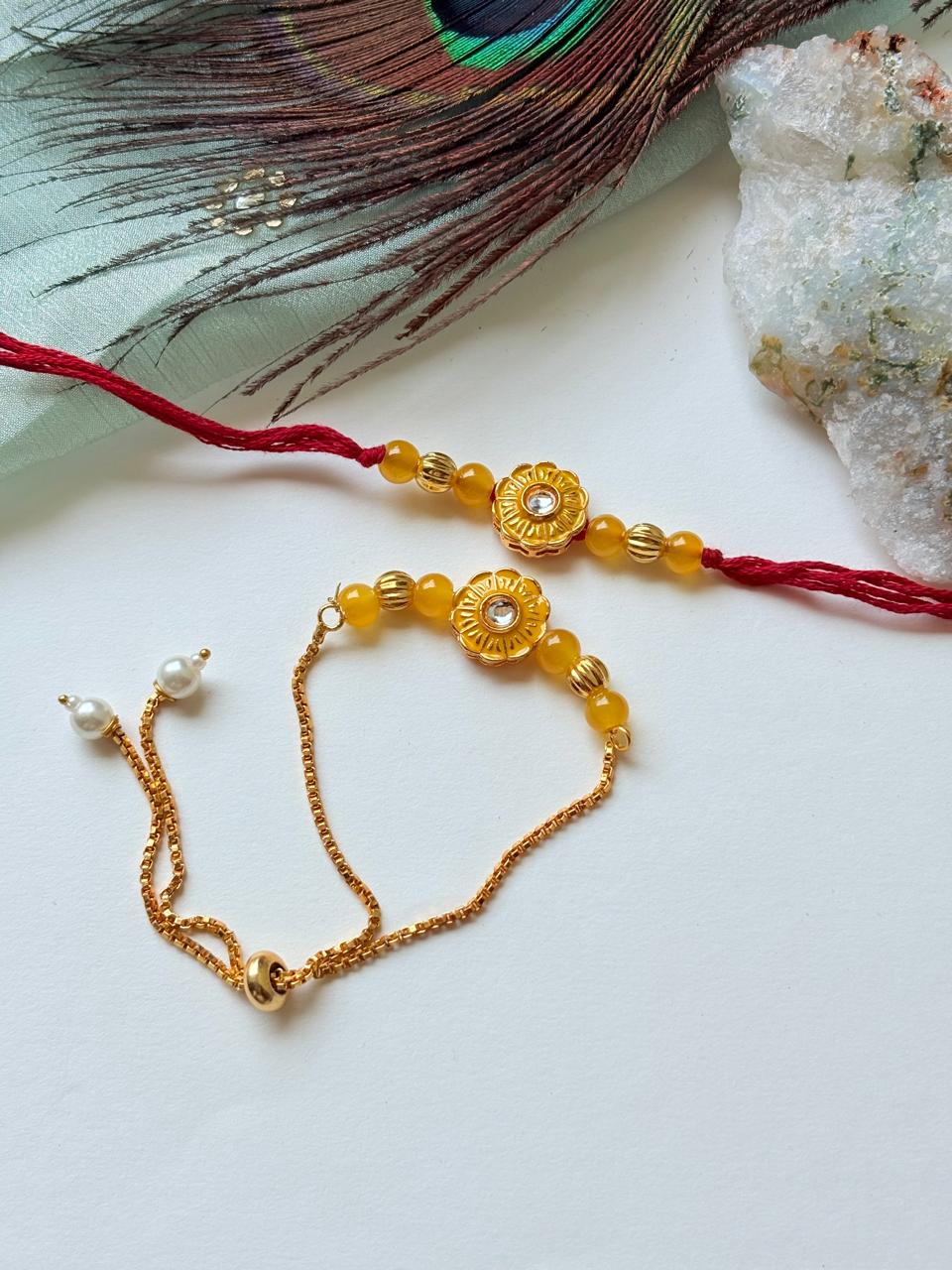 FLOWER DESINGER COUPLE RAKHI SET