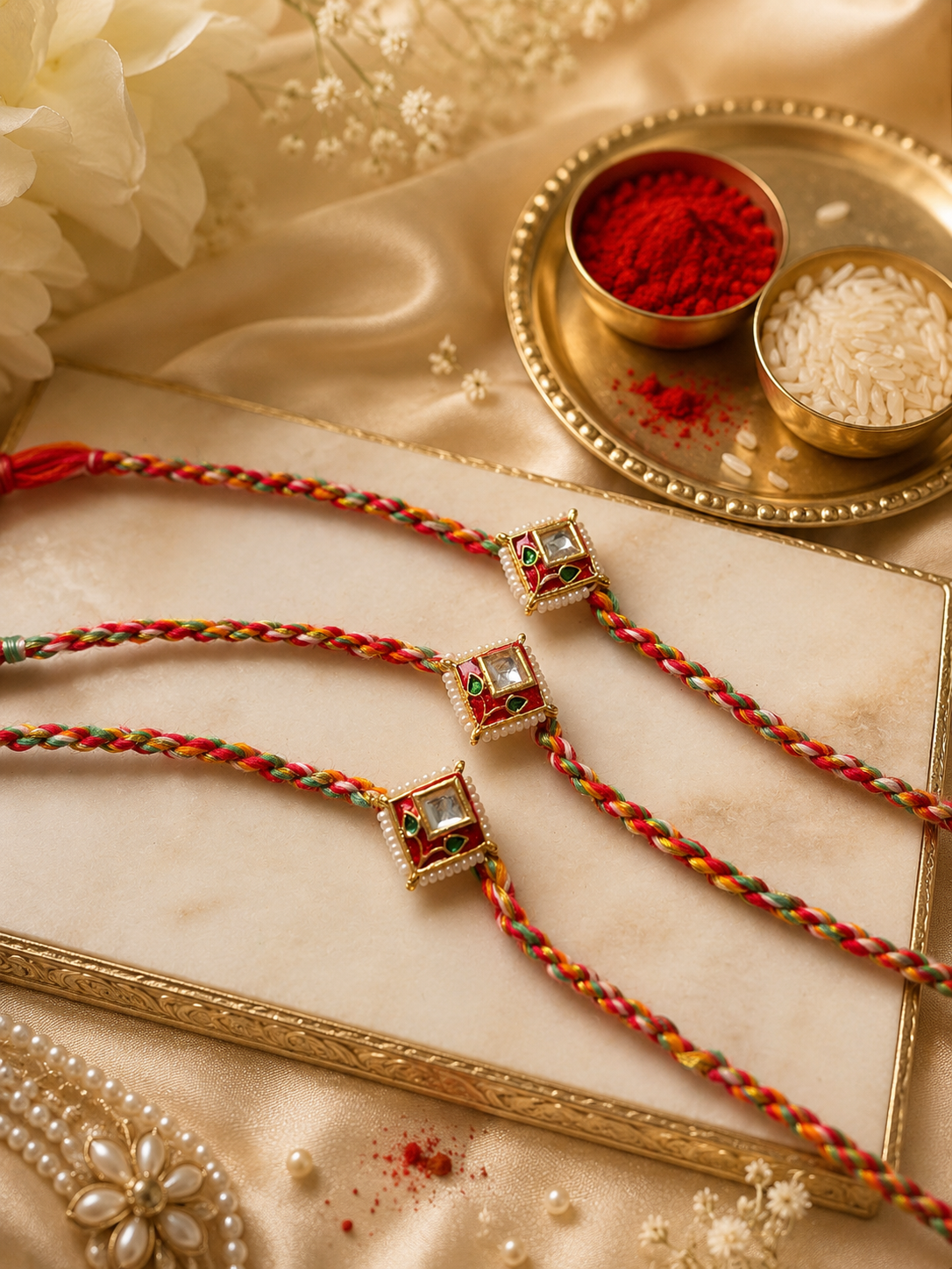 MULTICOLOR DESGINER RAKHI WITH KUNDAN STONE
