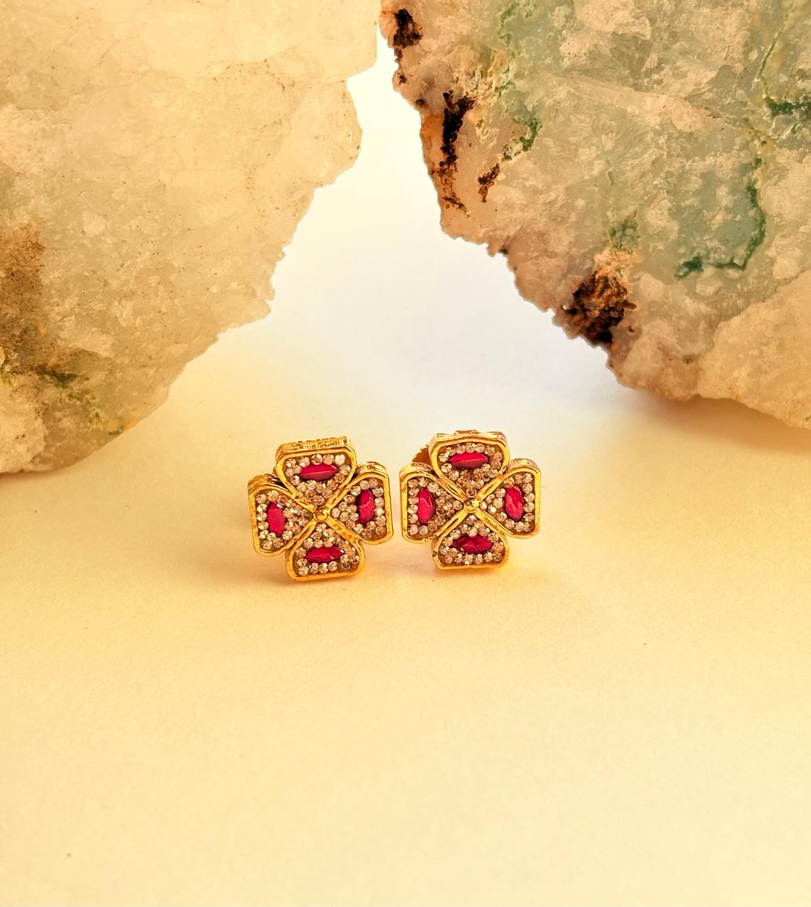 Swarokshi Red Stone Gold-Plated Stud Earrings