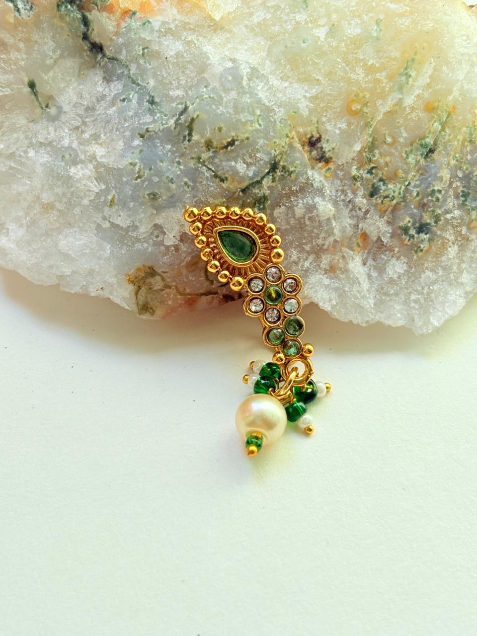 RUBY STONE & PEARL DROP GOLD NOSEPIN