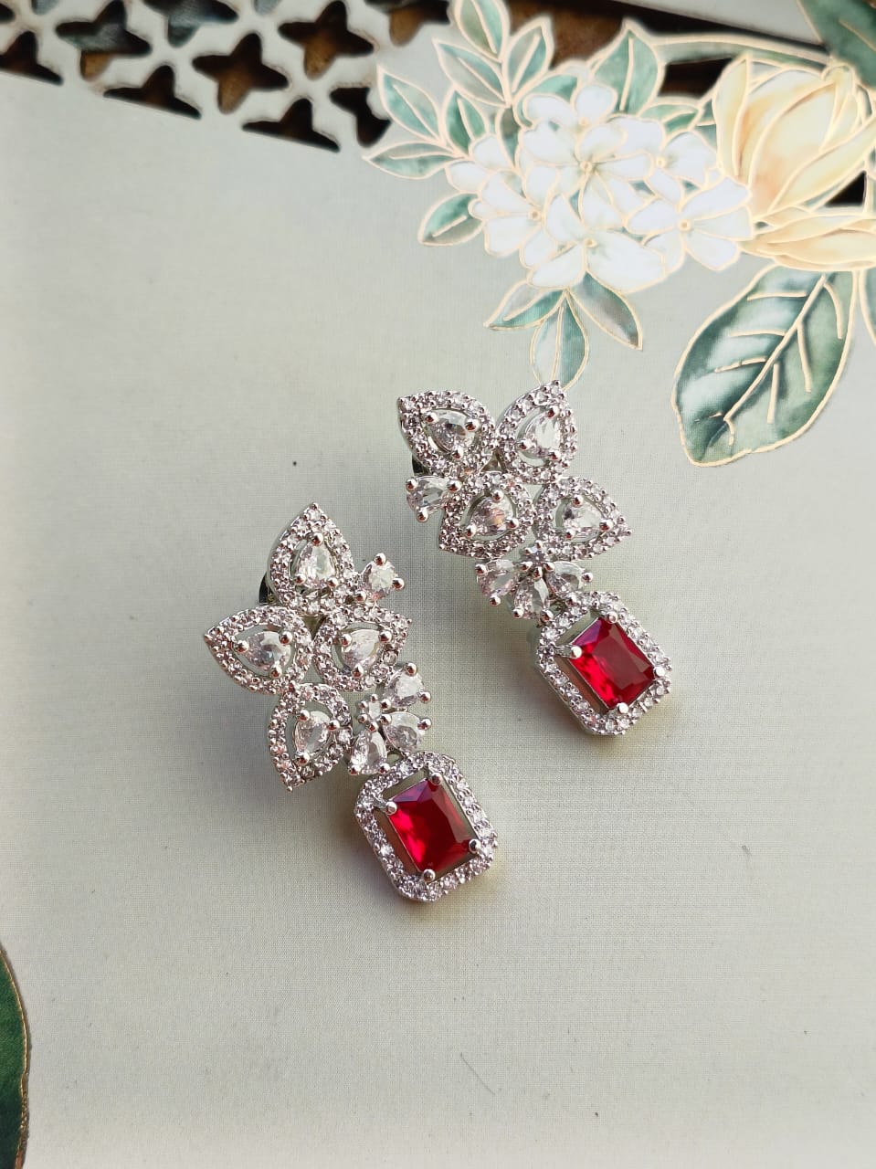 RED KRISHNA AMERICAN DIAMOND EARRINGS