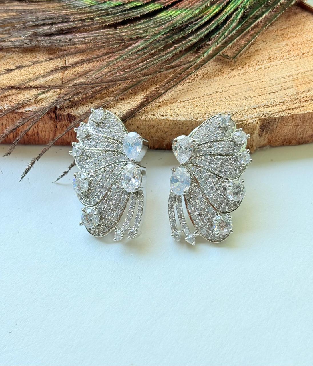WHITE STONE BUTTERFLY STATEMENT EARRINGS