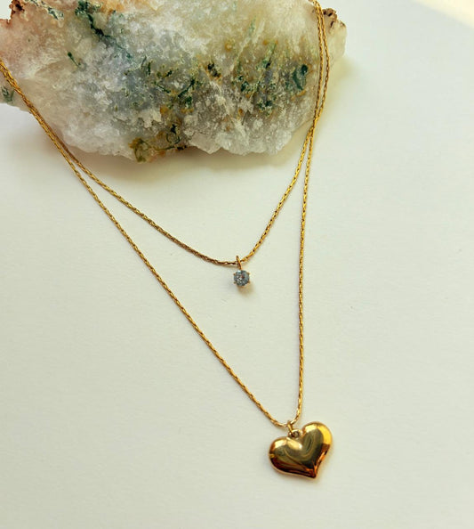 DOUBLE LAYERD HEART PENDANT NECKLACE
