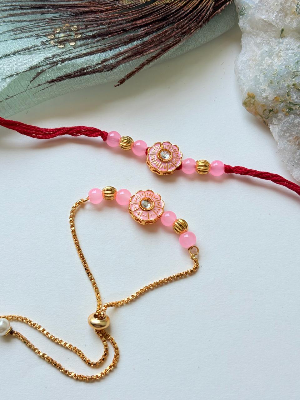 FLOWER DESINGER COUPLE RAKHI SET