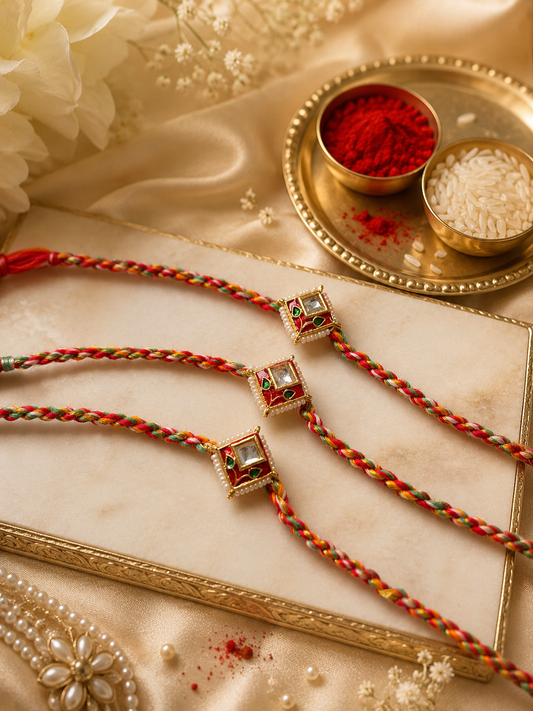 MULTICOLOR DESGINER RAKHI WITH KUNDAN STONE