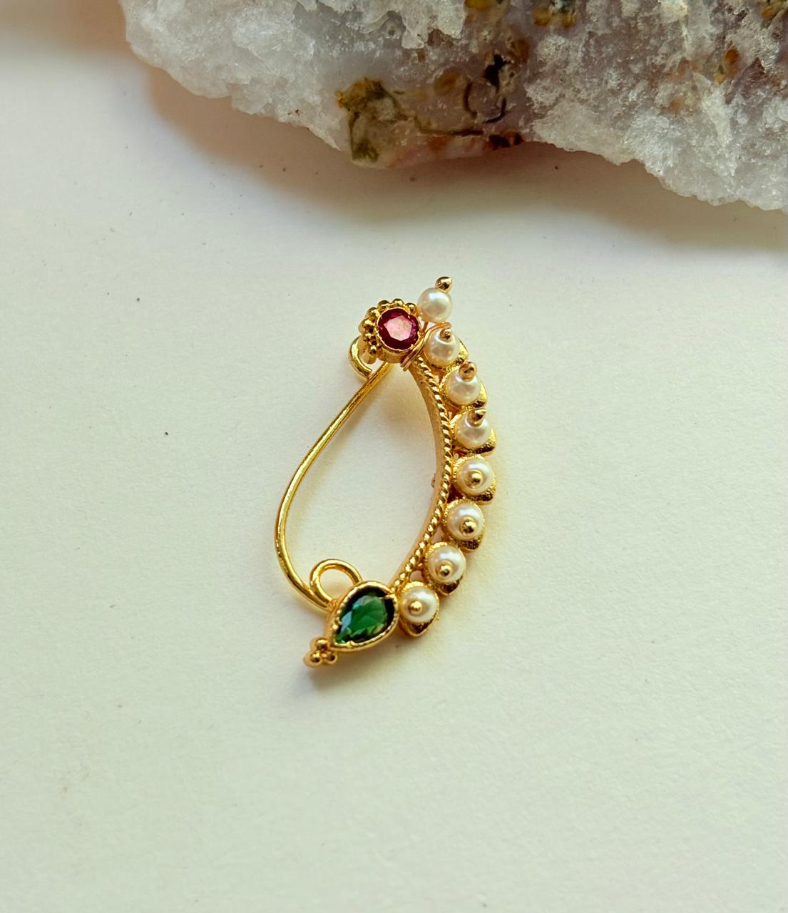 ELEGANT RUBY & EMERALD PEARL NOSEPIN
