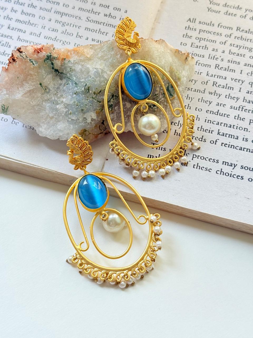 ROYAL AZURE PEARL STATEMENT EARRINGS