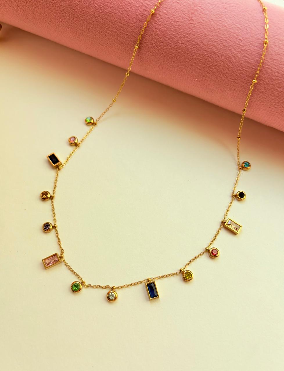 MULTI GEMSTONE CHARM NECKLACE