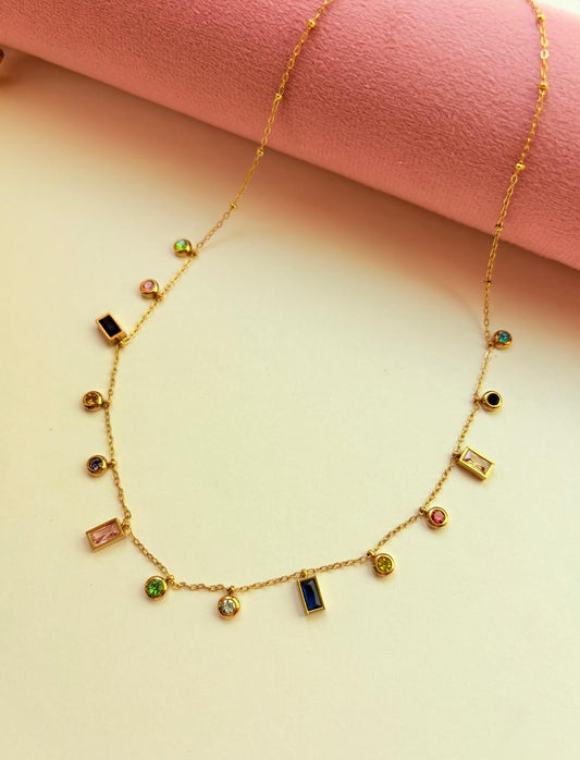 MULTI GEMSTONE CHARM NECKLACE