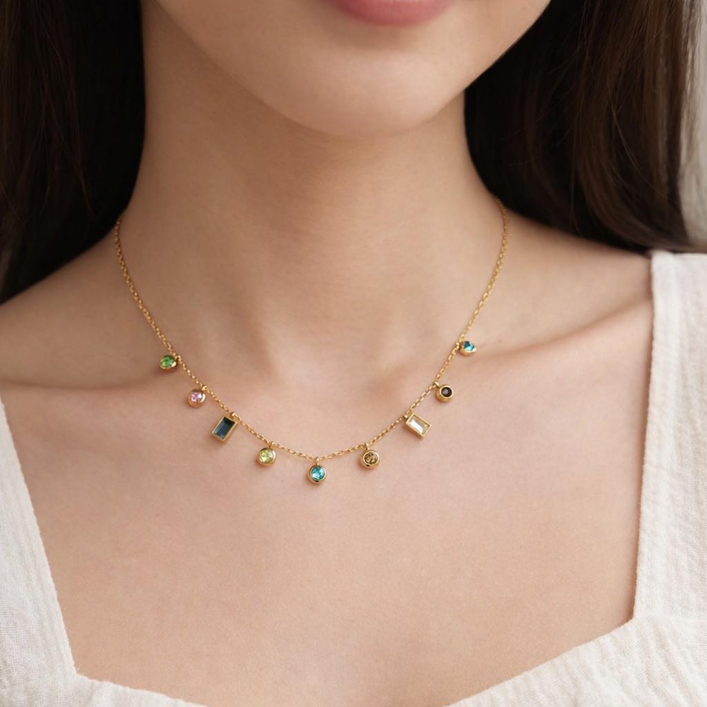 MULTI GEMSTONE CHARM NECKLACE