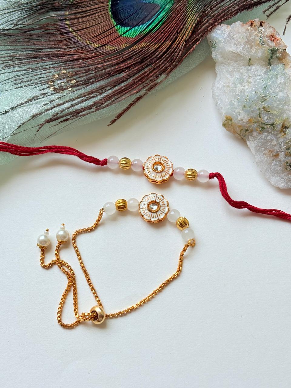 FLOWER DESINGER COUPLE RAKHI SET