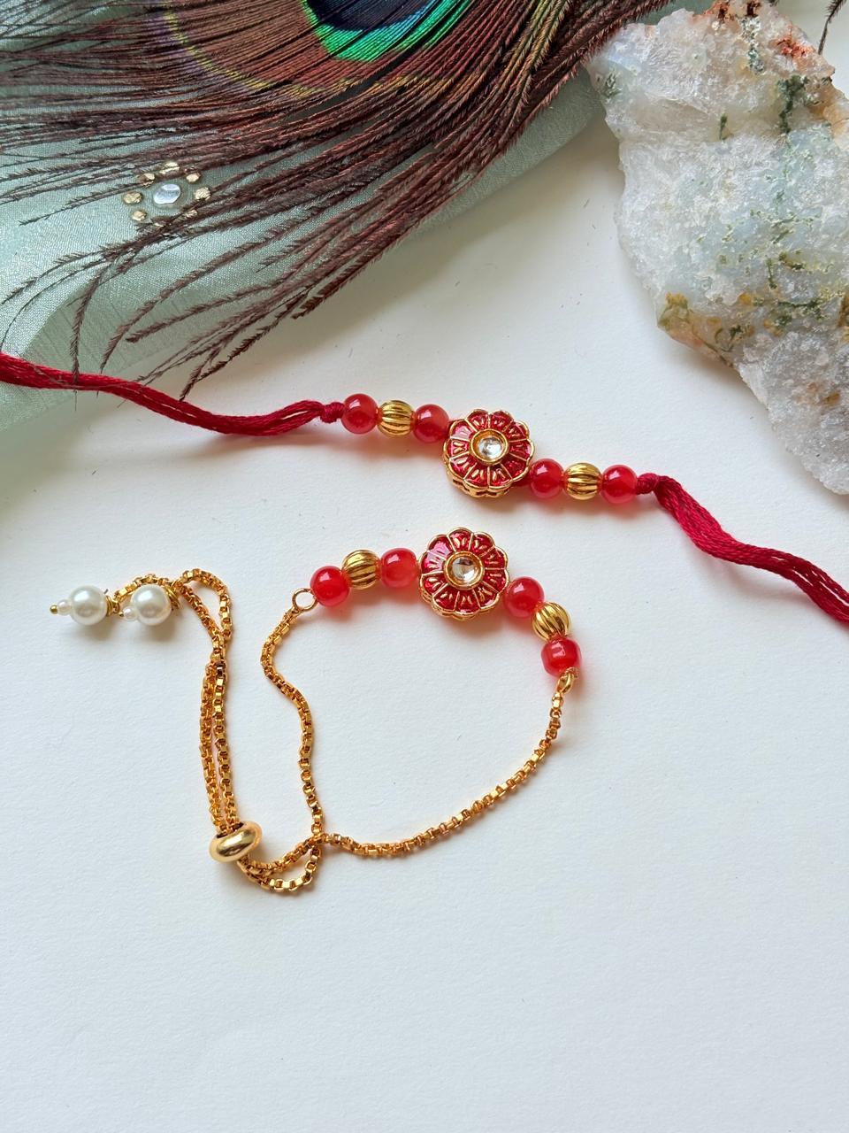 FLOWER DESINGER COUPLE RAKHI SET