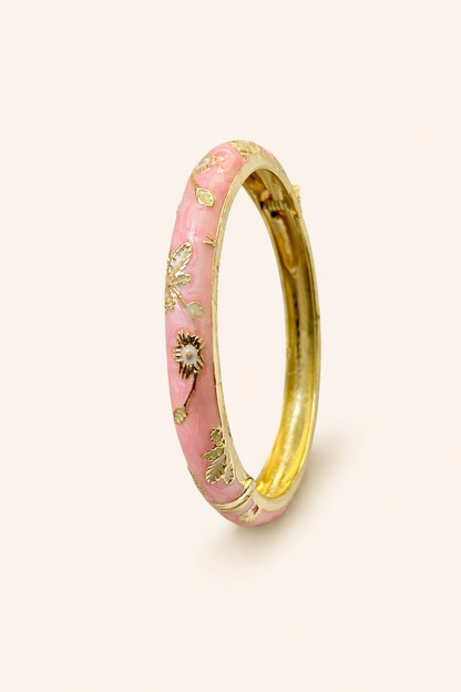 ELEGANT LUXE FLOWER PINK BANGLE BRACELET
