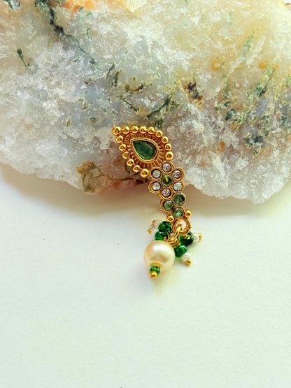 RUBY STONE & PEARL DROP GOLD NOSEPIN