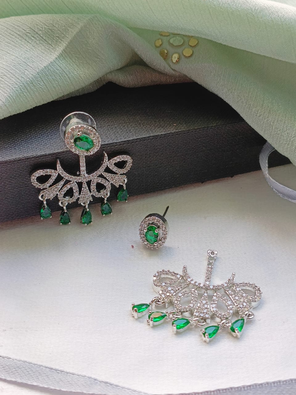 EMERALD AMERICAN DIAMOND EARRINGS