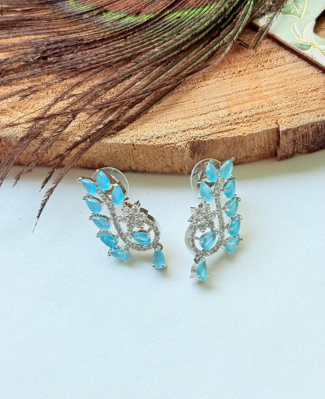 AQUA LEAF CRYSTAL STATEMENT EARRINGS