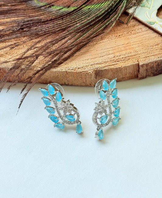AQUA LEAF CRYSTAL STATEMENT EARRINGS