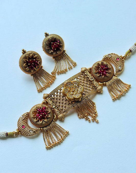 ROYAL RUBY FLORAL CHOKER SET
