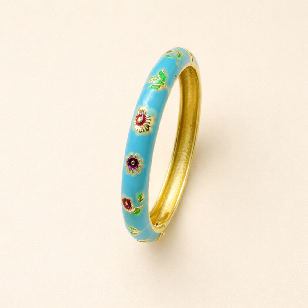 ELEGANT LUXE FLOWER BLUE BANGLE BRACELET
