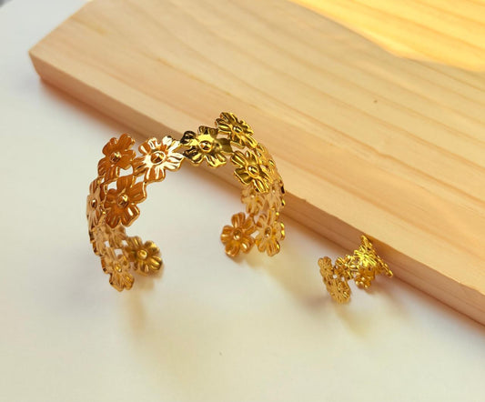 FLORAL CUFF KADA WITH RING