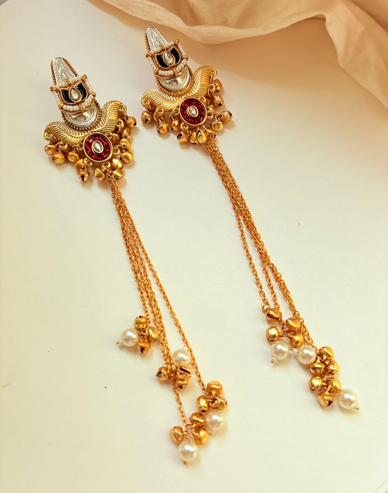 ROYAL KASHMIRI LONG CHAIN EARRINGS