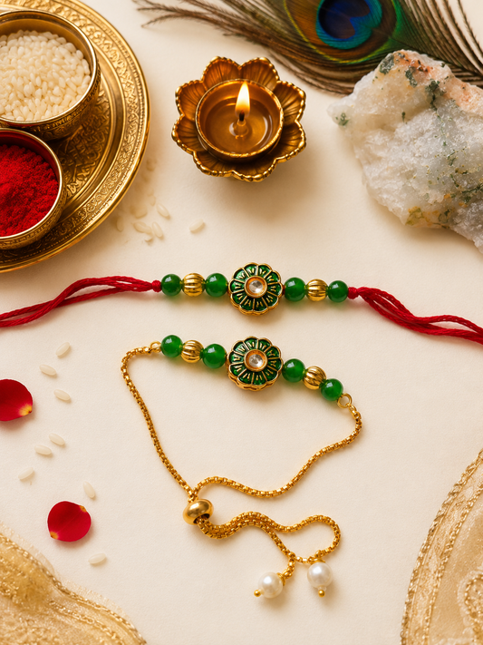 FLOWER DESINGER COUPLE RAKHI SET