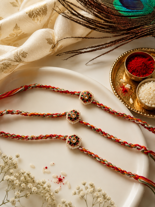 MULTICOLOR KUNDAN PEARL RAKHI