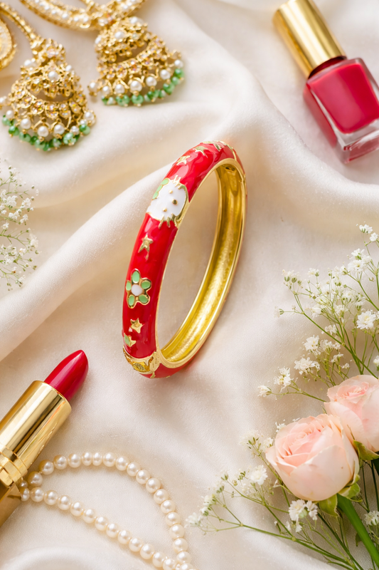 ELEGANT LUXE FLOWER RED BANGLE BRACELET