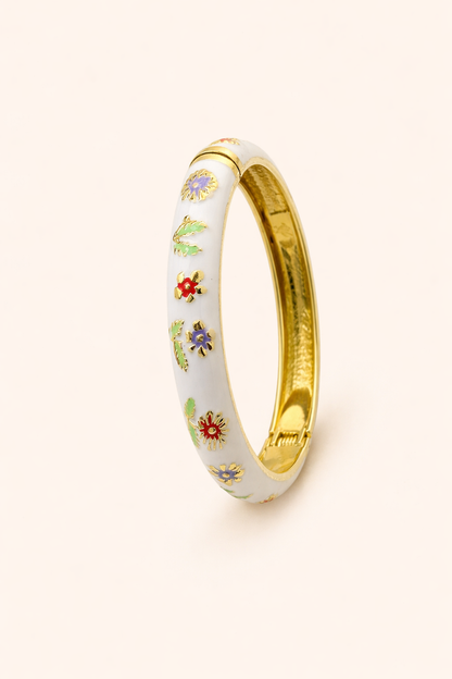 ELEGANT LUXE FLOWER WHITE BANGLE BRACELET