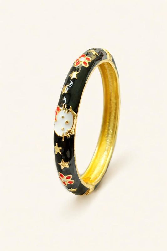 ELEGANT LUXE FLOWER BLACK BANGLE BRACELET