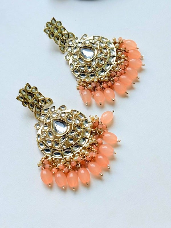 ROYAL PEACH KUNDAN DROP EARRINGS