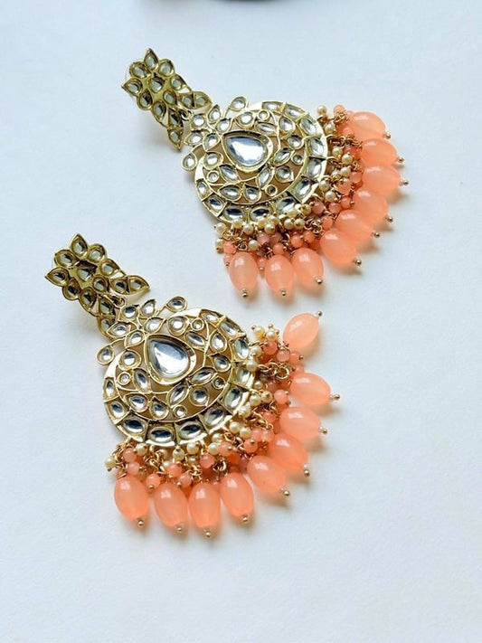 ROYAL PEACH KUNDAN DROP EARRINGS